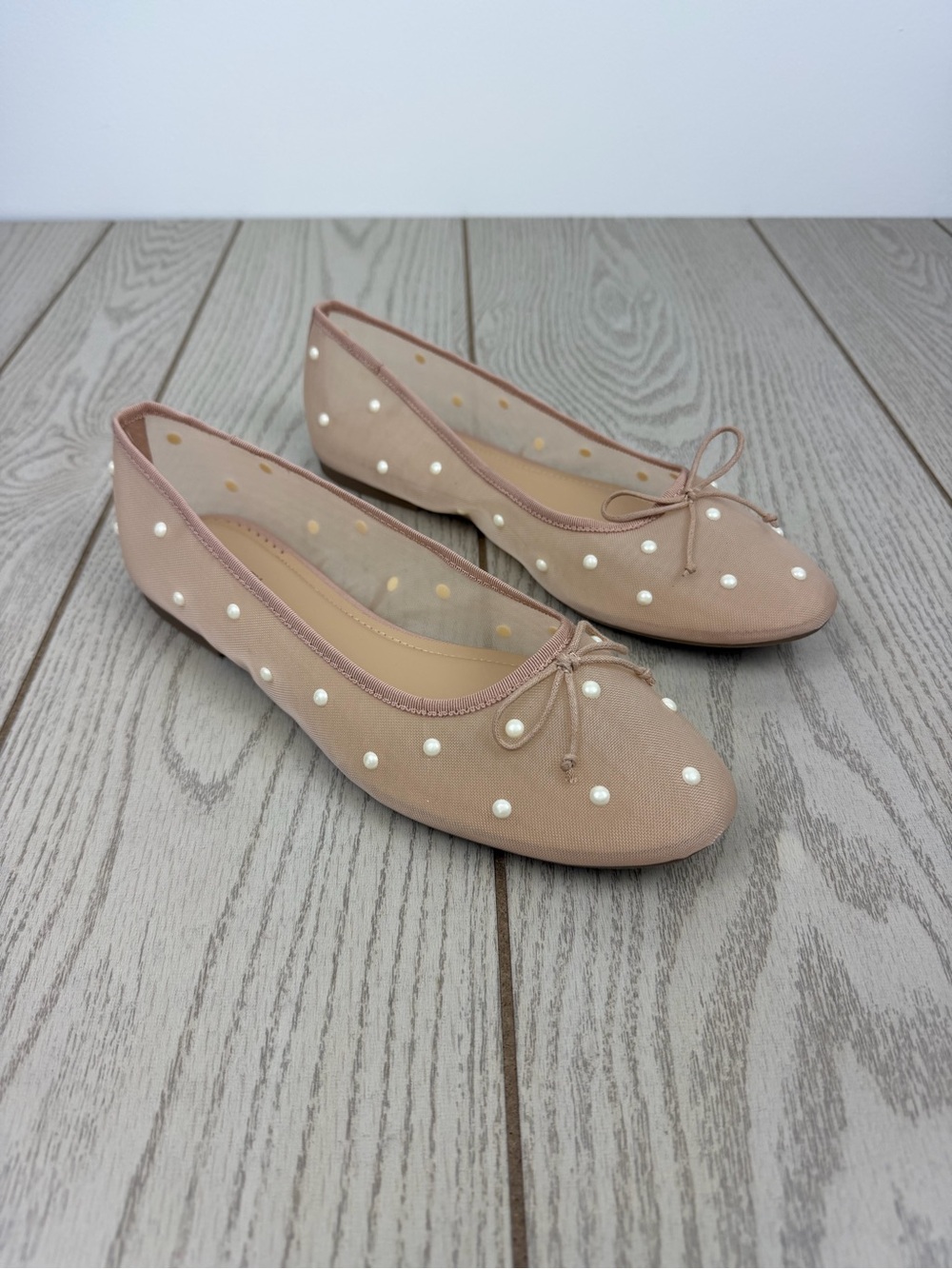 On 34th Women's Friyaa Mesh Ballet Flats 9M Nude White Pearl $69.50